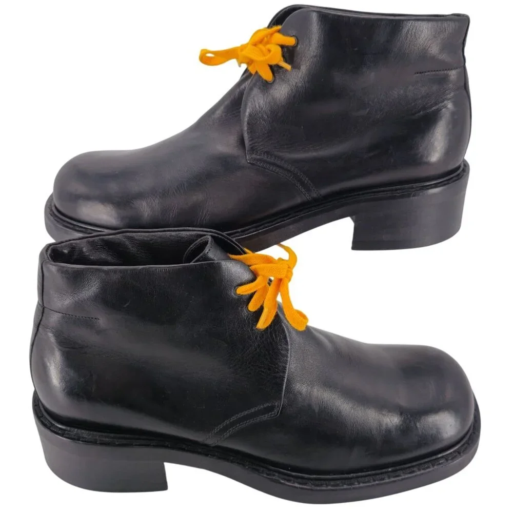 Vintage Paul May Italy Black Leather Chukka Ankle Boots Mens 9W Wide Tall Heels